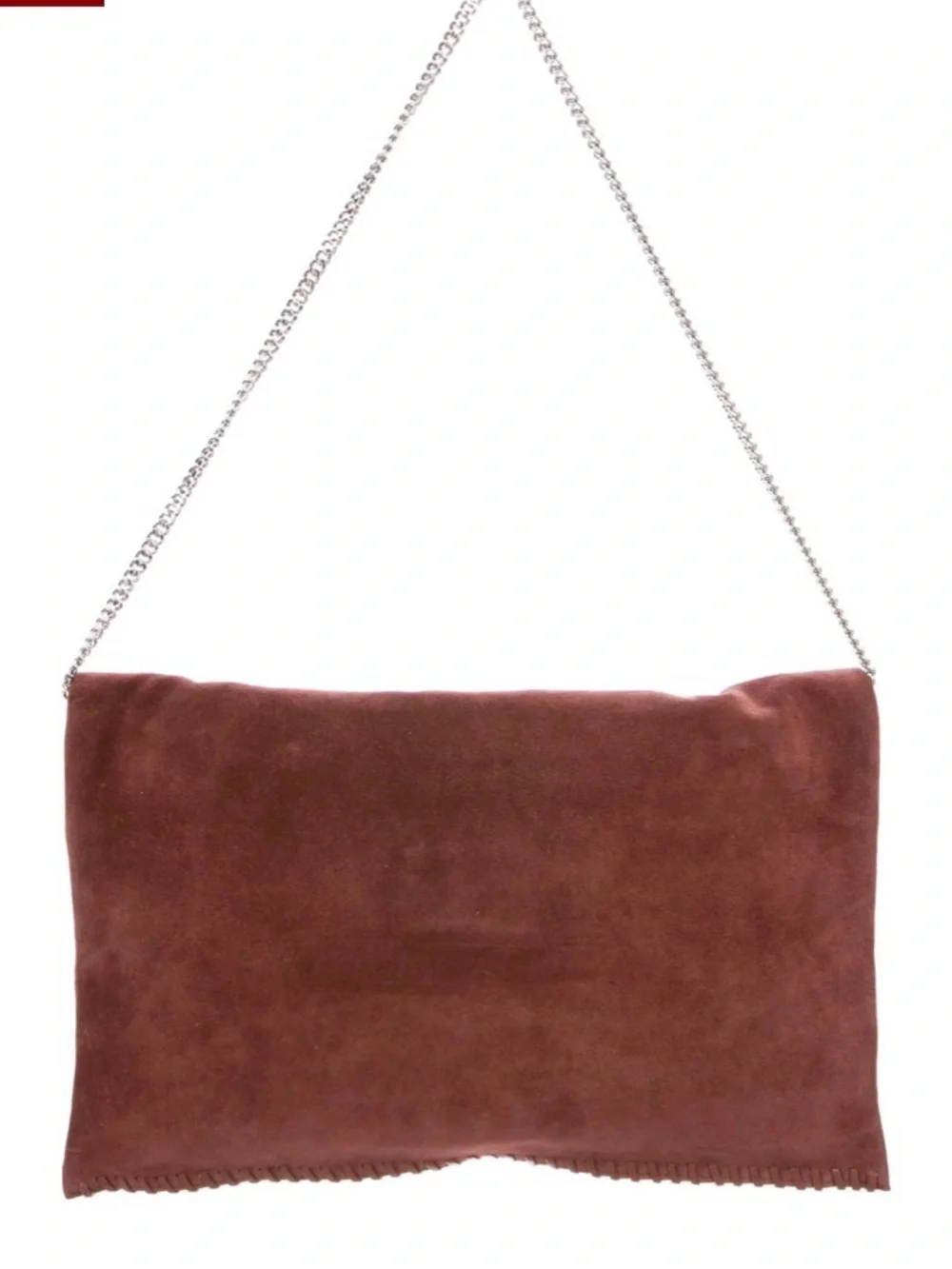 NWT All Saints Brandy/Brick Brown Suede Fold-Over Clutch with Chain Strap